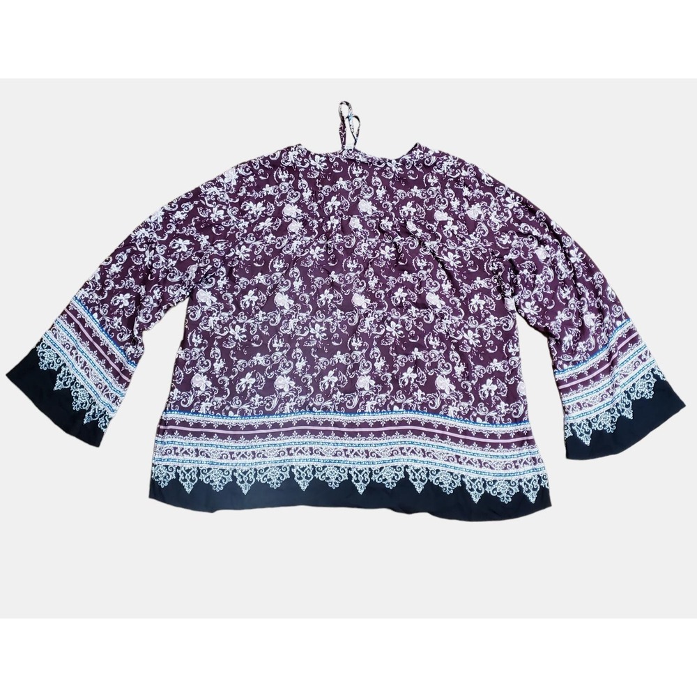 Cato Lace Up Neck Boho‎ Flare Sleeve Peasant Blouse Womens 18/20W Paisley Floral